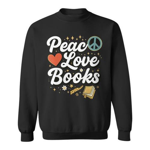 Peace Love Books Cute Retro Reading Graphic Sweatshirt - Bookorys AU