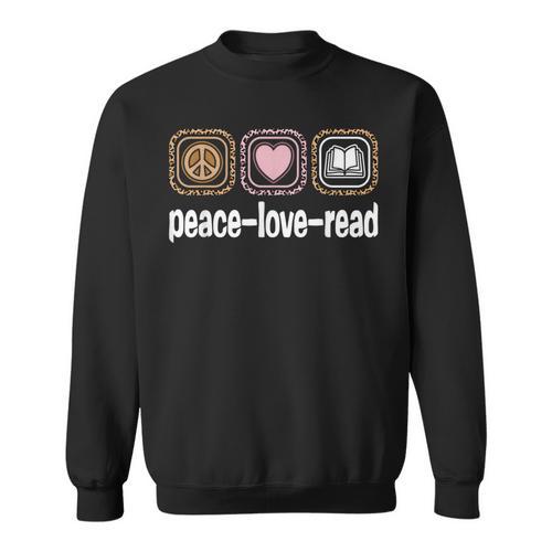 Peace Love Read Leopard Print Women Girls Kids Book Reading Sweatshirt - Bookorys