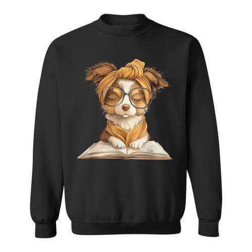Puppy Open Book Reading Dog Lover Graphic Portrait Round Sweatshirt - Bookorys DE