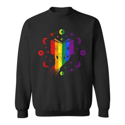 Rainbow Book With Stars And Moon Phases Gay Pride LGBT Sweatshirt - Bookorys CA