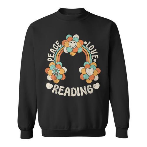 Rainbow Groovy Book Lover Outfit Hippie Peace Love Reading Sweatshirt - Bookorys