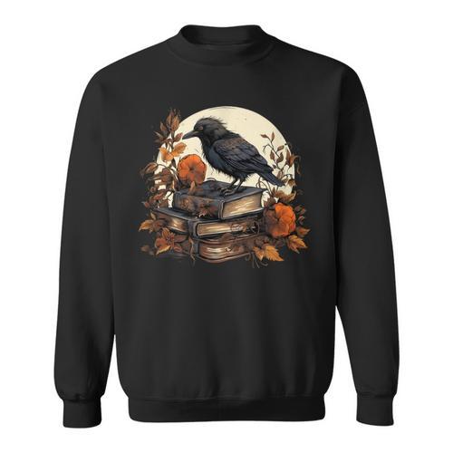 Raven Reading Book Occult Crow Sweatshirt - Bookorys CA