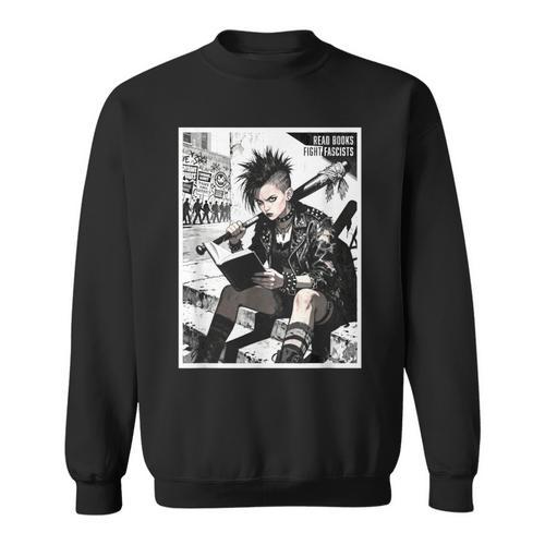 Read Books Fight Fascists Punk Girl Sweatshirt - Bookorys
