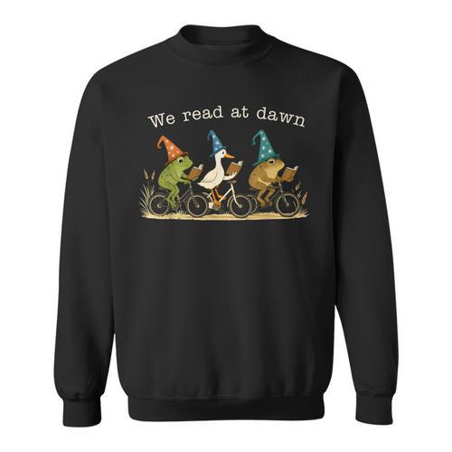 We Read At Dawn Book Lover Frog Duck Cycling Bookish Sweatshirt - Bookorys