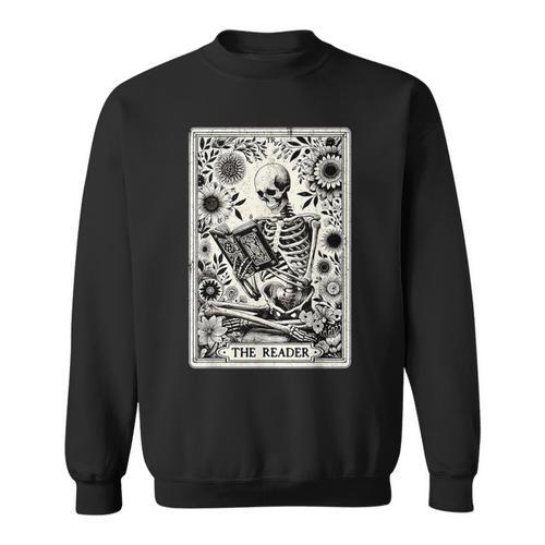 The Reader Skeleton Book Lover Tarot Card Reading Book Sweatshirt - Bookorys