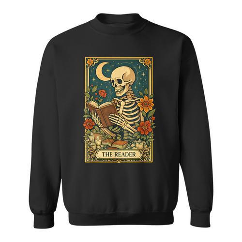 The Reader Skeleton Reading Books Tarot Card Dark Academia Sweatshirt - Bookorys