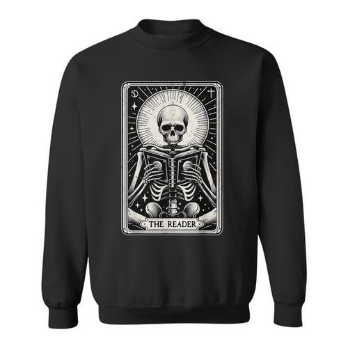 The Reader Tarot Card Books Skeleton Reading Book Sweatshirt - Bookorys