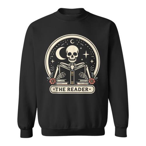 The Reader Tarot Skeleton Gothic Bookish Book Reading Lover Sweatshirt - Bookorys