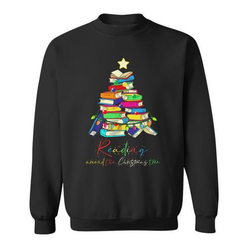 Reading Around The Christmas Tree Books Family Readers Xmas Sweatshirt - Bookorys CA