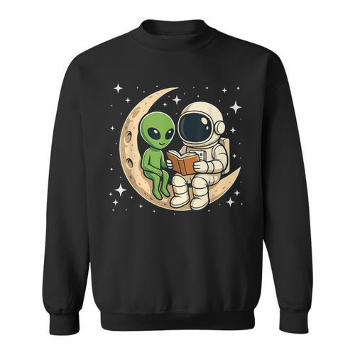 Reading Astronaut & Alien Reading Bookworm Reader Sweatshirt - Bookorys AU