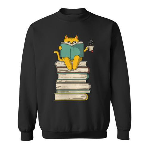 Reading Cat Book & Tea Lover Sweatshirt - Bookorys AU