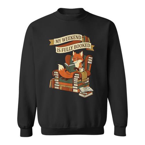 Reading Fox My Weekend Is Fully Booked Book Lover Sweatshirt - Bookorys