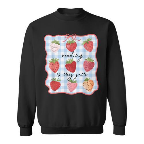 Reading Is My Jam Preppy Stawberry Bookworm Book Lover Nerd Sweatshirt - Bookorys