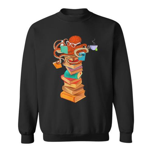 Reading Octopus Tea Coffee Book Lover Bookworm Reader Sweatshirt - Bookorys DE