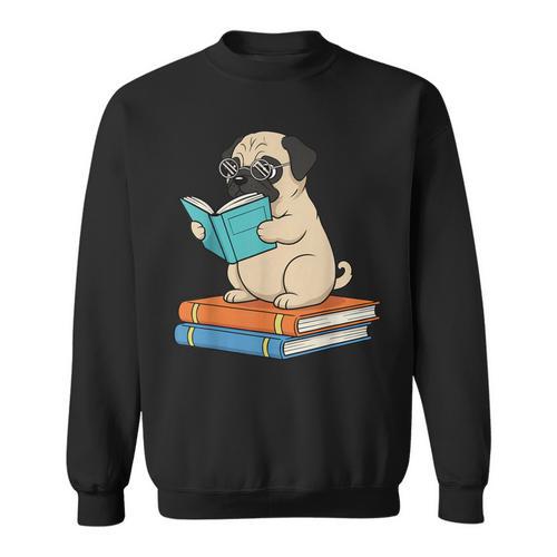 Reading Pug Bookworm Cute Pug With Glasses Books Sweatshirt - Bookorys DE