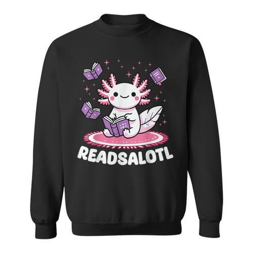 Readsalotl Axolotl Kawaii Anime Book Lover Reading Sweatshirt - Bookorys