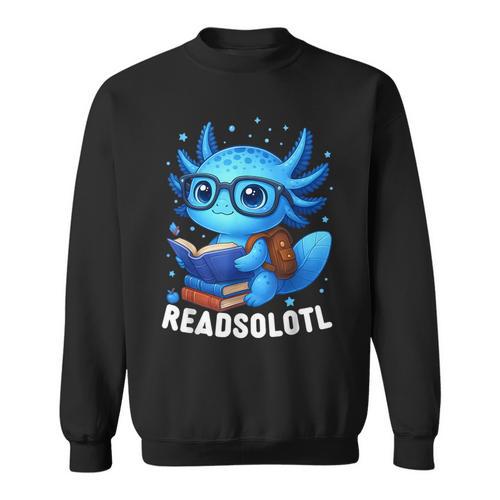 Readsolotl Blue Kawaii Axolotl Book Lover Reading Sweatshirt - Bookorys