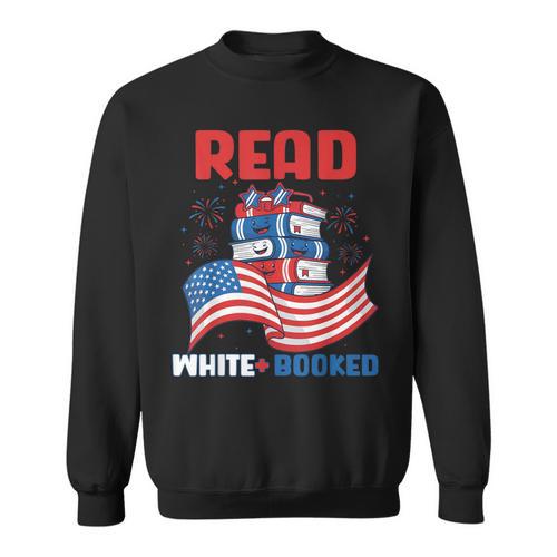 Red And Booked 4th Of July Patriotic Book Lover Art Sweatshirt - Bookorys AU