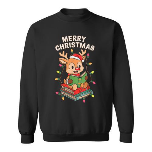 Reindeer Merry Christmas Books Matching Men Women Kids Sweatshirt - Bookorys