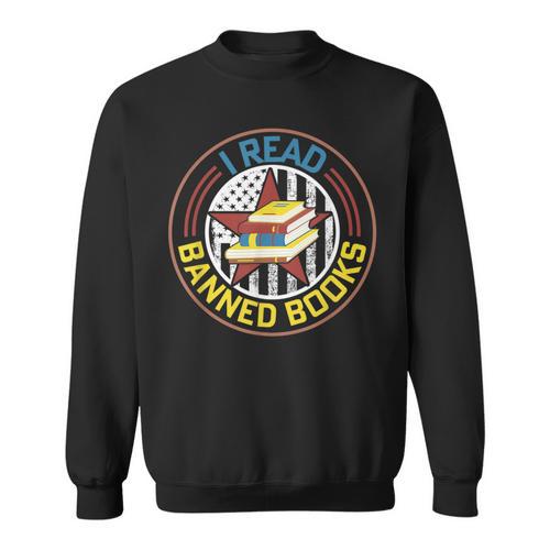 Retro American Flag I Read Banned Books Women Men Sweatshirt - Bookorys UK