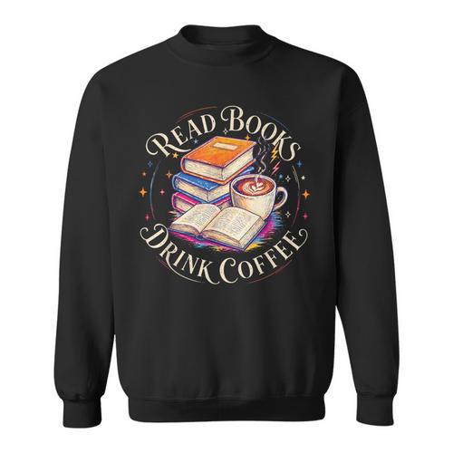 Retro Book Lover Coffee Drinking Reading Librarian Readers Sweatshirt - Bookorys DE