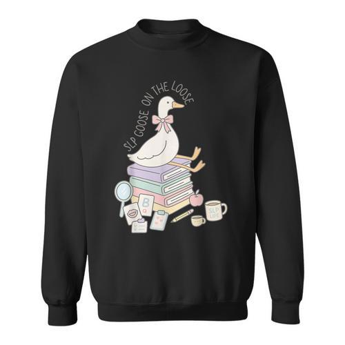 Retro Book SLP Goose On The Loose Speech Language Pathology Sweatshirt - Bookorys