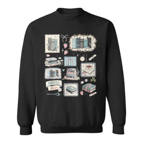 Retro Bookish Collage Vintage Librarian Cottagecore Book Sweatshirt - Bookorys UK