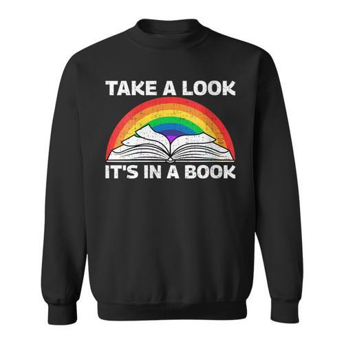 Retros Vintage Rainbow Take a Look It's In a Book Reading Sweatshirt - Bookorys DE