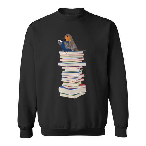 Robin Bird Reads Books Garden Backyard Birds Sweatshirt - Bookorys