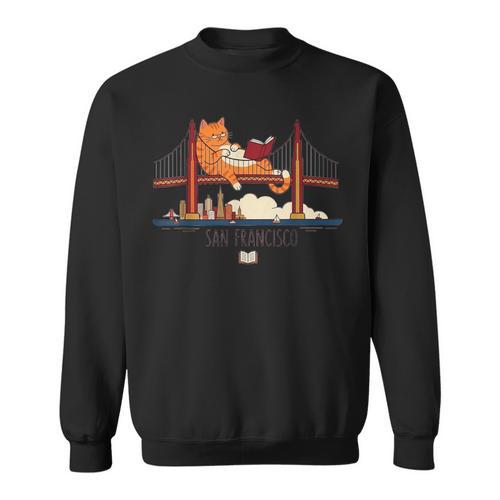 San Francisco Big Cat Reading Book Golden Gate Bridge Sweatshirt - Bookorys AU