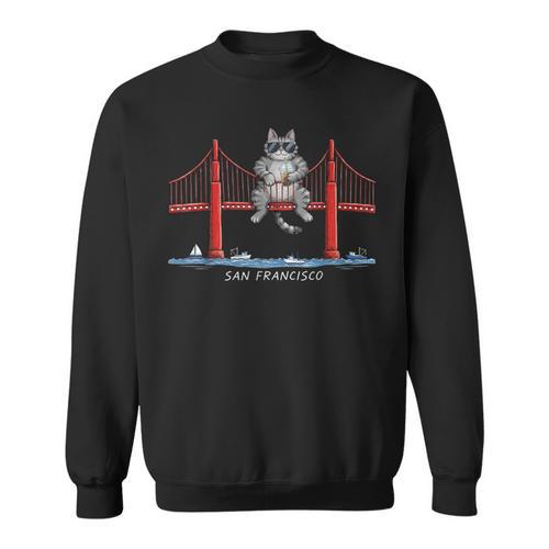 San Francisco Cat Golden Gate Bridge Iced Coffee Book Lover Sweatshirt - Bookorys AU