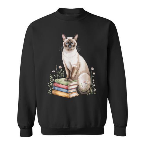 Siamese Cat Meezer Bookworm Flowers Book Reading Books Sweatshirt - Bookorys
