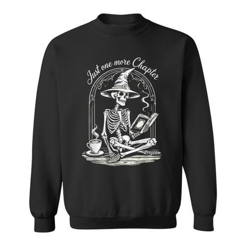 Skeleton Reading Book Club Just One More Chapter Crew Sweatshirt - Bookorys DE