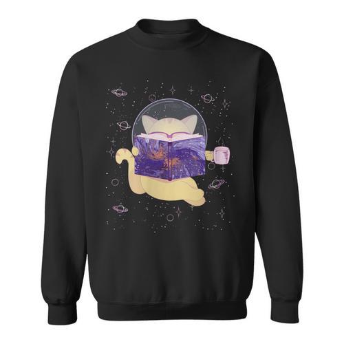Space Cat Reading Book And Tea Space Cat Sweatshirt - Bookorys AU