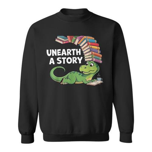Summer Reading 2026 Unearth a Story Theme Dinosaur Book Nerd Sweatshirt - Bookorys DE
