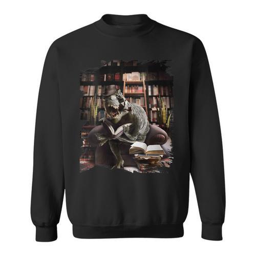 T-Rex Dinosaur Reading Books In Book Library Bookstore Sweatshirt - Bookorys DE