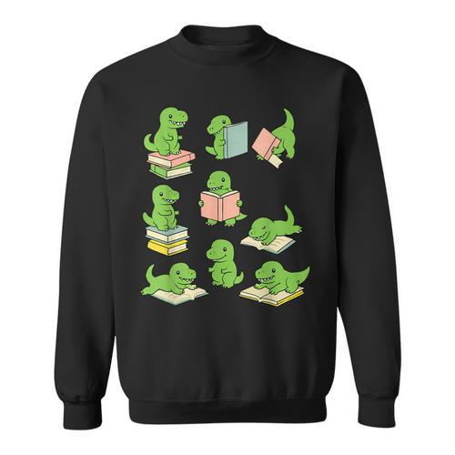 T-Rex Dinosaurs Reading Books Dinosaur Lover Sweatshirt - Bookorys