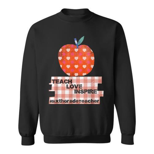 Teach Love Inspire Valentines Day Book 6th Grade Teacher Sweatshirt - Bookorys DE