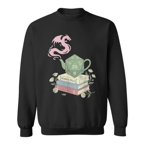 Teapot Dragon Books RPG Cozy Gamer Fantasy Tea Lover Sweatshirt - Bookorys AU