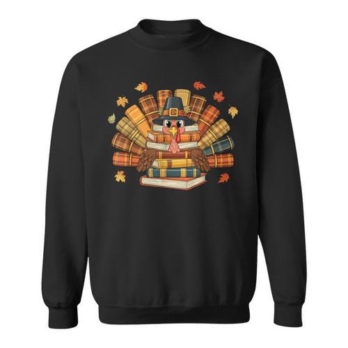 Thanksgiving Turkey Reading Book Fall Season Teacher Costume Sweatshirt - Bookorys DE
