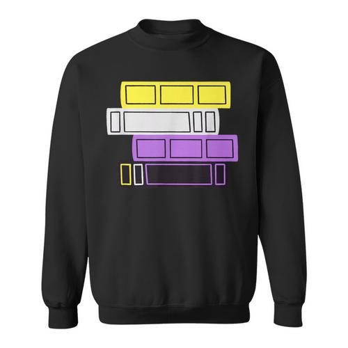 Threadless Grey Sky Chai Nonbinary Pride Book Stack Graphic Sweatshirt - Bookorys