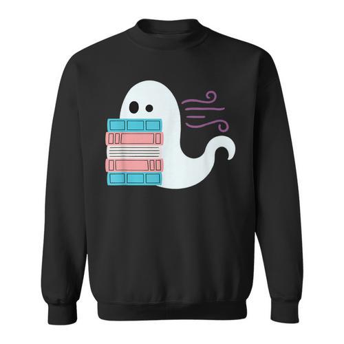 Threadless Grey Sky Chai Trans Book Pride Ghost Graphic Sweatshirt - Bookorys