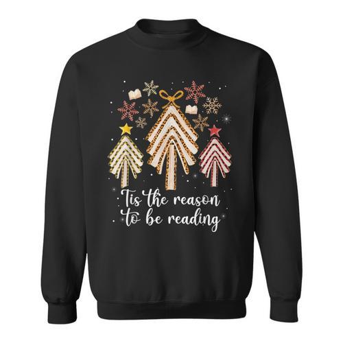 Tis The Season To Be Reading Books Christmas Tree Book Lover Sweatshirt - Bookorys CA