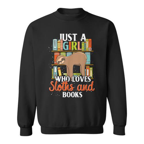 Tropical Zoo Animal Books Reading Sleeping Sloth Girl Sweatshirt - Bookorys AU