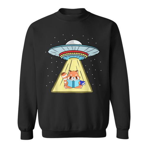 Ufo Abduction Red Panda Reading Book Sweatshirt - Bookorys