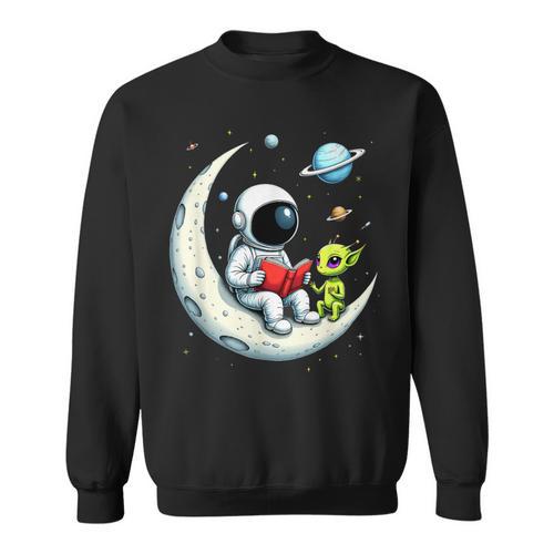 UFO Alien Astronaut Reading Book In Space Sweatshirt - Bookorys