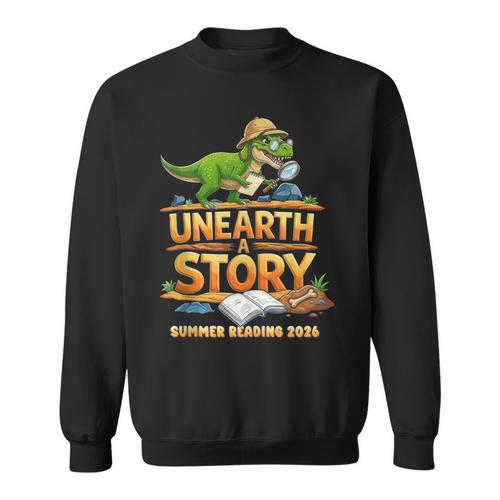 Unearth a Story Dinosaur Reading Books Summer 2026 Sweatshirt - Bookorys CA
