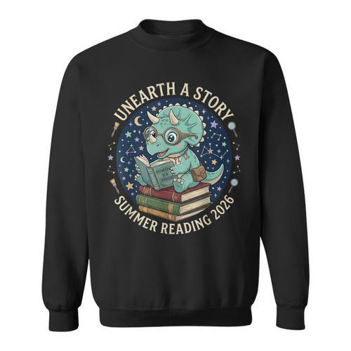 Unearth A Story Summer Reading 2026 Cute Dinosaur Reading Sweatshirt - Bookorys DE