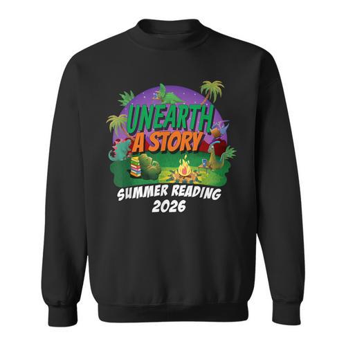 Unearth a Story Summer Reading 2026 Dinosaur T-Rex Book Sweatshirt - Bookorys CA