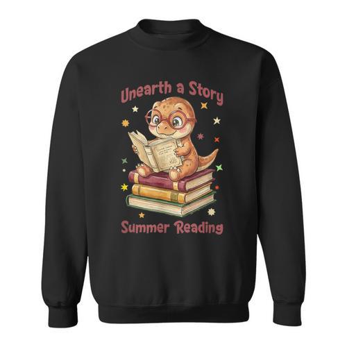 Unearth a Story Summer Reading T-Rex Book Lover Sweatshirt - Bookorys